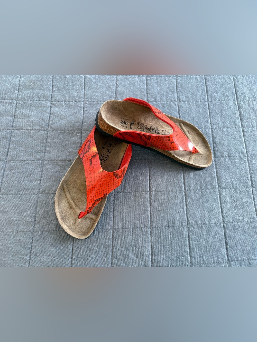Birki's by Birkenstock Orange Shiny Snake Thong Sandals